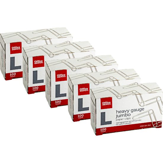 Picture of Office Depot Brand Paper Clips, 500 Total, Jumbo, Silver, 100 Per Box, Pack Of 5 Boxes