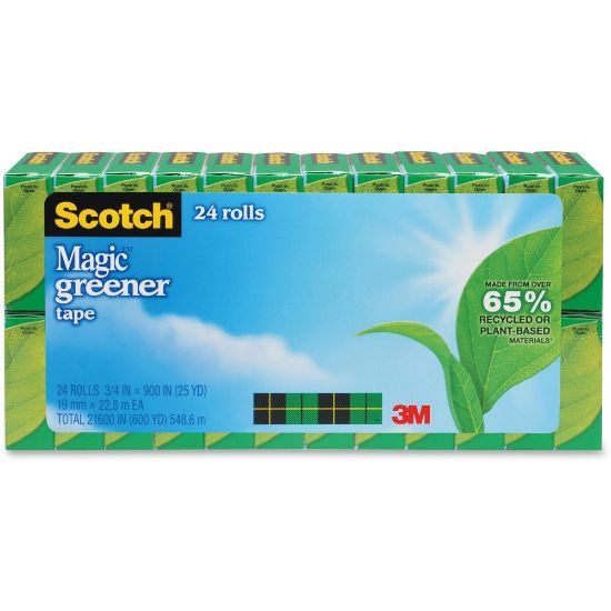 Picture of Scotch Magic Greener Tape, Invisible, 3/4 in. x 900 in., 24 Tape Rolls, Clear, Home Office, Back to School Supplies and College Essentials for Students and Teachers