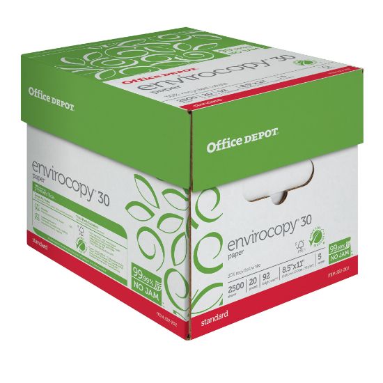 Picture of Office Depot EnviroCopy Copy Paper, 5 Reams, White, Letter (8.5in x 11in), 2500 Sheets Per Case, 20 Lb, 30% Recycled, FSC Certified