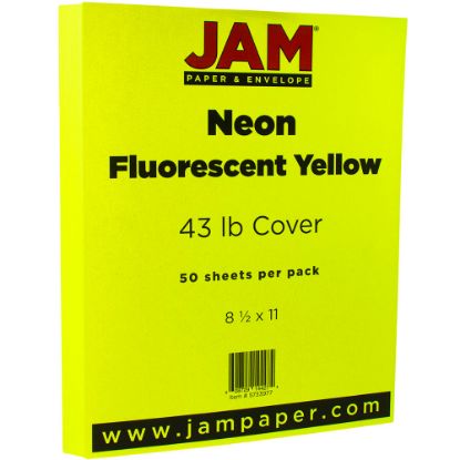 Picture of JAM Paper Card Stock, Neon Yellow, Letter (8.5in x 11in), 43 Lb, Pack Of 50