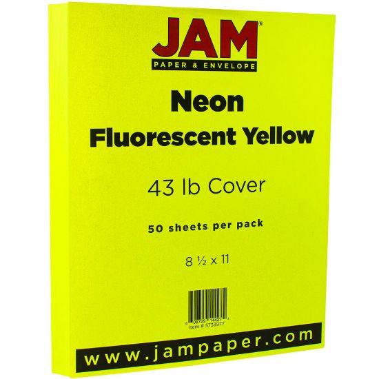 Picture of JAM Paper Card Stock, Neon Yellow, Letter (8.5in x 11in), 43 Lb, Pack Of 50