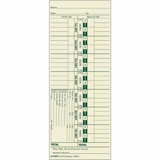 Picture of TOPS Time Cards (Replaces Original Card 1900L), Numbered Days, 1-Sided, 9in x 3 1/2in, Box Of 500