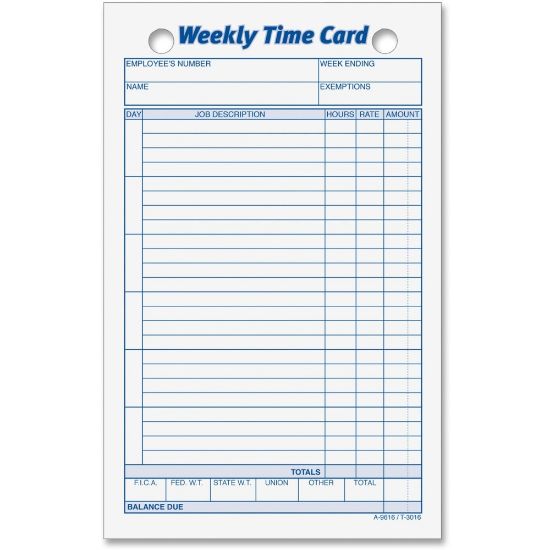 Picture of TOPS Weekly Time Cards, Pack Of 100