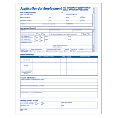 Picture of Adams Application For Employment, 8 1/2in x 11in, Pack Of 25