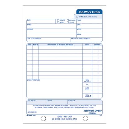 Picture of Adams Carbonless Job Work Order Book, 5 9/16in x 8 7/16in, 3-Part, White/Canary/White Tag