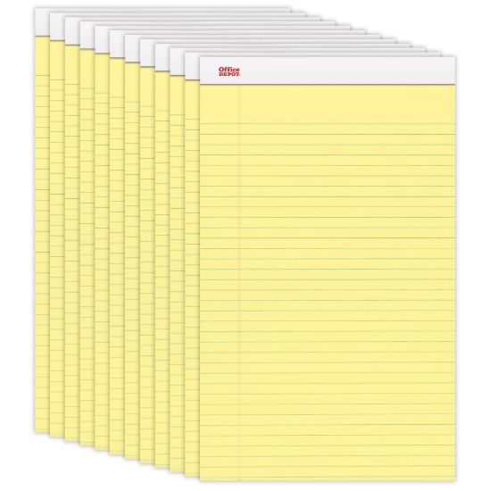 Picture of Office Depot Brand Writing Pads, 8 1/2in x 14in, Legal/Wide Ruled, 50 Sheets, Canary, Pack Of 12 Pads