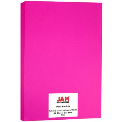 Picture of JAM Paper Card Stock, Fuchsia, Ledger (11in x 17in), 65 Lb, 30% Recycled, Pack Of 50