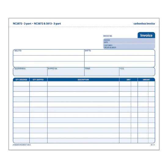 Picture of Adams 3-Part Carbonless Invoice Form Unit Set, 8 1/2in x 7 7/16in, White/Canary/Pink, Pack Of 50 Sets