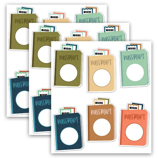 Picture of Carson Dellosa Education Cut-Outs, Lets Explore Passports, 36 Cut-Outs Per Pack, Set Of 3 Packs