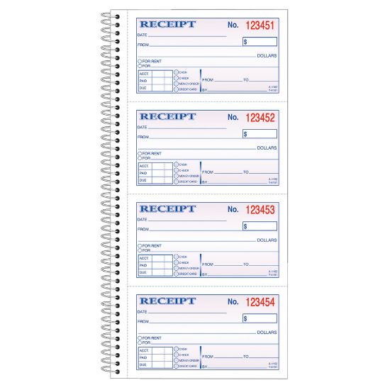 Picture of Adams Carbonless 2-Part Spiral Money/Rent Receipt Book, 11in x 5 1/4in, Book Of 200 Sets