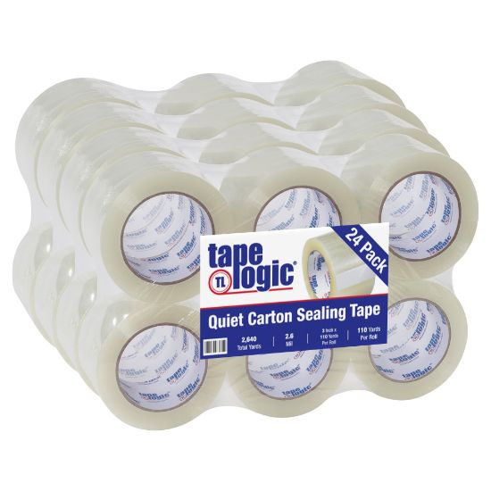 Picture of Tape Logic Quiet Carton-Sealing Tape, 3in Core, 2.6-Mil, 3in x 110 Yd., Clear, Pack Of 24