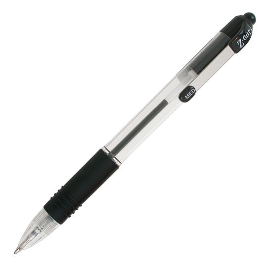 Picture of Zebra Pen Z-Grip Retractable Ballpoint Pens, Pack Of 7, Medium Point, 1.0 mm, Clear Barrel, Black Ink