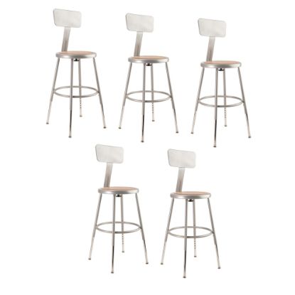 Picture of National Public Seating Adjustable Hardboard Stools With Backs, 19in-27inH, Gray, Set of 5