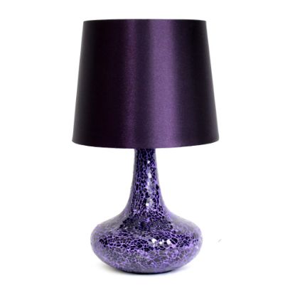 Picture of Simple Designs Mosaic Tiled Glass Genie Table Lamp with Fabric Shade, Purple