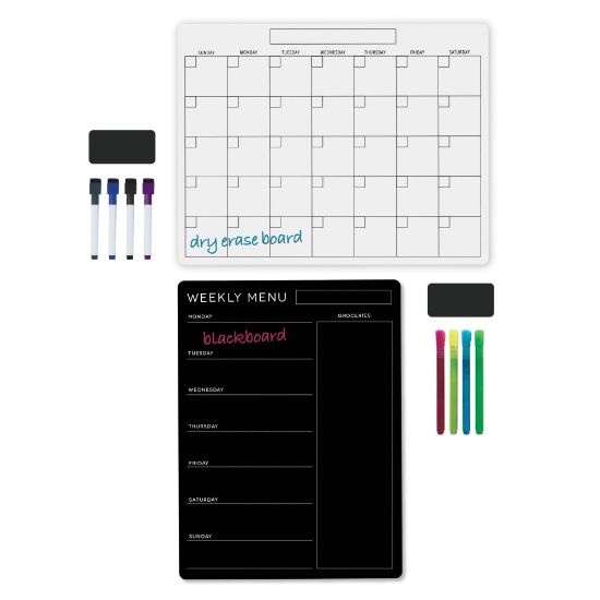 Picture of Office Depot Brand Magnetic Dry-Erase/Blackboard Menu And Calendar Combo Set, 17in x 13in, Black