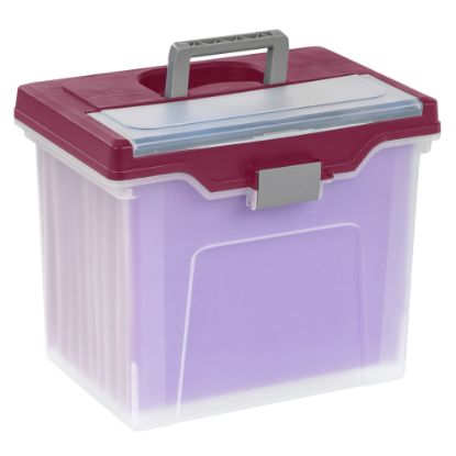 Picture of Office Depot Brand Mobile File Box, Large, Letter Size, 11 5/8inH x 13 3/6inW x 10inD, Clear/Burgundy