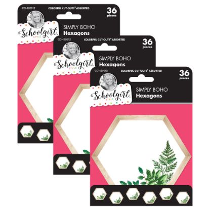 Picture of Carson Dellosa Education Cut-Outs, Schoolgirl Style Simply Boho Hexagons, 36 Cut-Outs Per Pack, Set Of 3 Packs