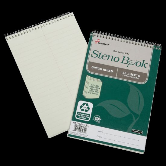 Picture of SKILCRAFT Steno Notebooks, 6in x 9in, Legal/Wide Ruled, 160 Pages (80 Sheets), 100% Recycled, Green, Pack Of 6 (AbilityOne 7530-01-611-6427)