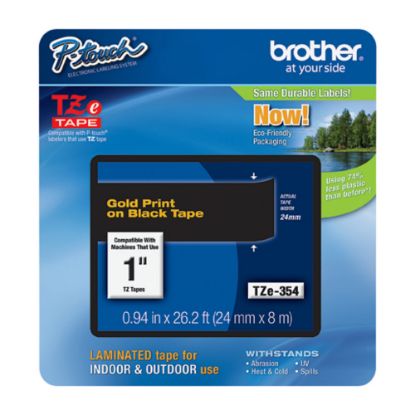 Picture of Brother P-Touch TZe Laminated Tape - 15/16in Width - Rectangle - Thermal Transfer - Gold, Black - 1 Each - Water Resistant - Grease Resistant, Grime Resistant, Temperature Resistant