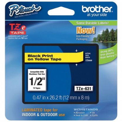 Picture of Brother TZe-631 Black-On-Yellow Tape, 0.5in x 26.2ft