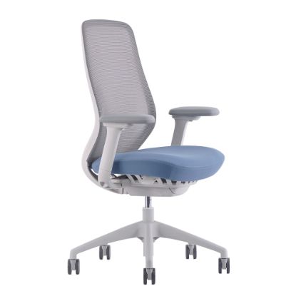 Picture of WorkPro 6000 Series Multifunction Ergonomic Mesh/Fabric High-Back Executive Chair, White Frame/Light Blue Seat, BIFMA Compliant