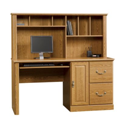 Picture of Sauder Orchard Hills 59inW Computer Desk With Hutch, Carolina Oak