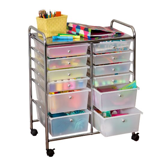 Picture of Honey-can-do CRT-01683 12-Drawer Studio Organizer Cart, Chrome - 12 Drawer - 56.22 lb Capacity - Plastic - 25.3in Length x 15.3in Width x 31.8in Height - Chrome Frame