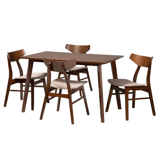 Picture of Baxton Studio Lois Dining Set, 29-1/2inH x 47-1/4inW x 29-1/2inD, Light Beige/Walnut Brown