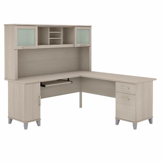 Picture of Bush Furniture Somerset 72inW L-Shaped Desk With Hutch, Sand Oak, Standard Delivery