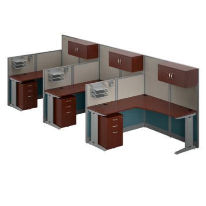 Picture of Bush Business Furniture Office in an Hour 3 Person L Shaped Cubicle Workstations, Hansen Cherry, Standard Delivery