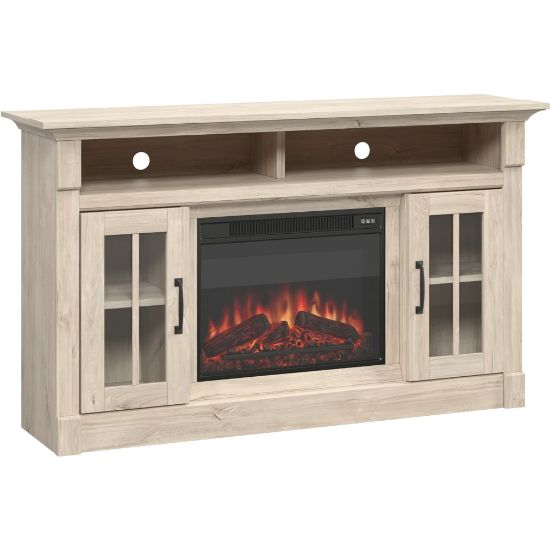 Picture of Sauder Select Media Center Fireplace For 65in TVs, 35inH x 60inW x 16-3/4inD, Chalk Oak