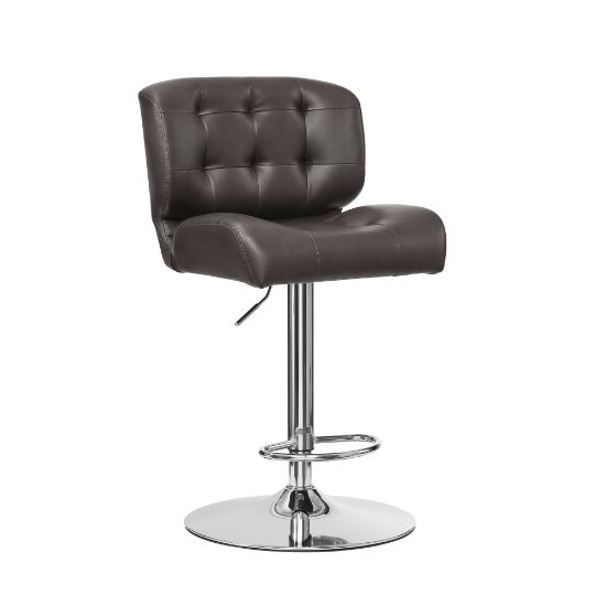 Picture of Powell Quimby Adjustable Faux Leather Bar Stool With Back, Chocolate/Chrome