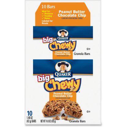 Picture of Quaker Oats Peanut Butter Big Chewy Granola Bar - Individually Wrapped - Peanut Butter - Box - 1.48 oz - 10 / Box