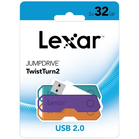 Picture of Lexar JumpDrive TwistTurn2 USB 2.0 Flash Drives, 32GB, Pack Of 3 Flash Drives, LJDTT2-32GABNA3