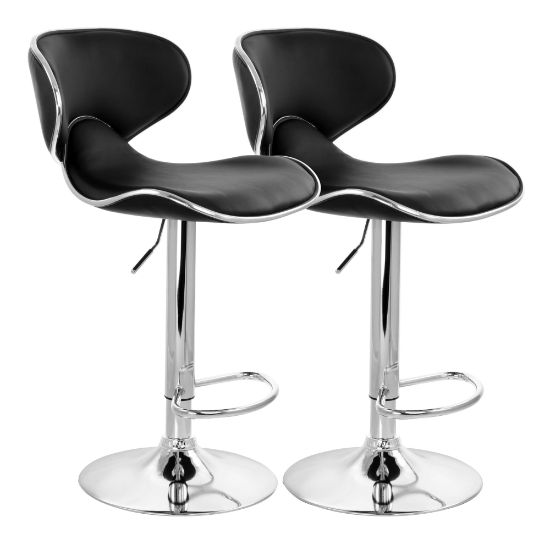 Picture of Elama Slim Faux Leather Adjustable Bar Stools, Black/Chrome, Set Of 2 Stools