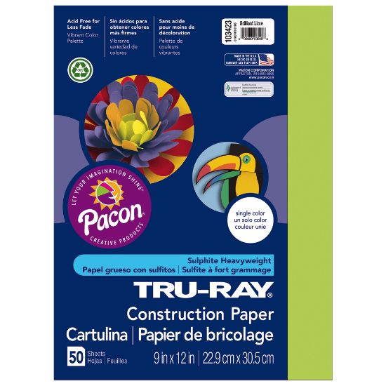 Picture of Tru-Ray Construction Paper, 50% Recycled, 9in x 12in Brilliant Lime, Pack Of 50