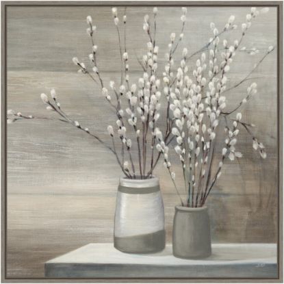 Picture of Amanti Art Pussy Willow Still Life Gray Pots Crop by Julia Purinton Framed Canvas Wall Art Print, 22in x 22in, Graywash