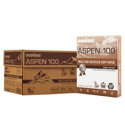 Picture of Boise ASPEN 100 Multi-Use Printer & Copy Paper, White, Letter (8.5in x 11in), 200000 Sheets Per Pallet, 20 Lb, 92 Brightness, 100% Recycled, FSC Certified, Case Of 10 Reams