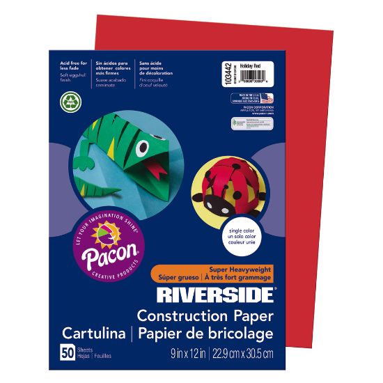 Picture of Riverside Groundwood Construction Paper, 100% Recycled, 9in x 12in, Holiday Red, Pack Of 50