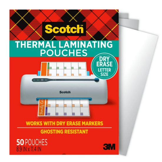 Picture of Scotch Thermal Laminating Pouches, 50 Laminating Sheets, 3 mil.,  Laminate Business Cards, Banners and Essays, Ideal Office or Back to School Supplies, Fits Letter Size (8.9 in. x 11.4 in.) Paper