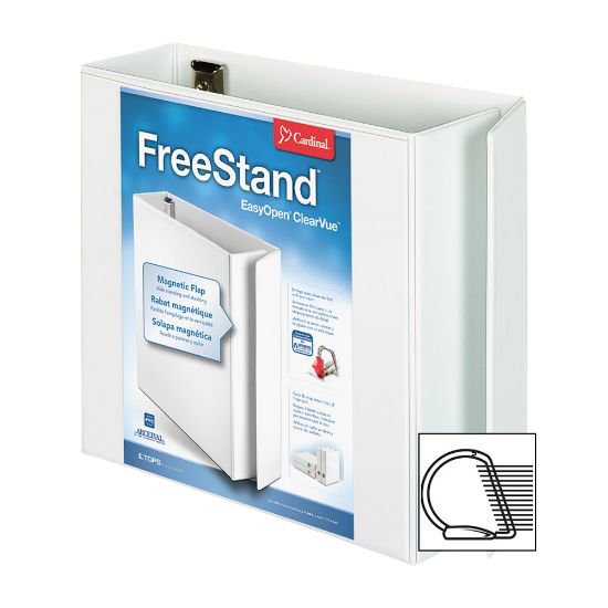 Picture of Cardinal FreeStand Easy-Open ClearVue 3-Ring Binder, 4in Round Rings, White