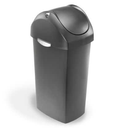 Picture of simplehuman Square Swing-Lid Plastic Trash Can, 15 Gallons, 32-4/5inH x 13-1/2inW x 16-7/10inD, Gray