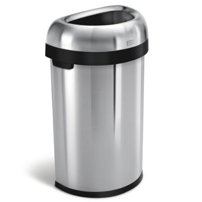 Picture of simplehuman Semi-Round Open-Top Commercial Stainless-Steel Trash Can, 16 Gallons, 29-9/10inH x  18-1/2inW x 13-1/10inD, Brushed Stainless Steel