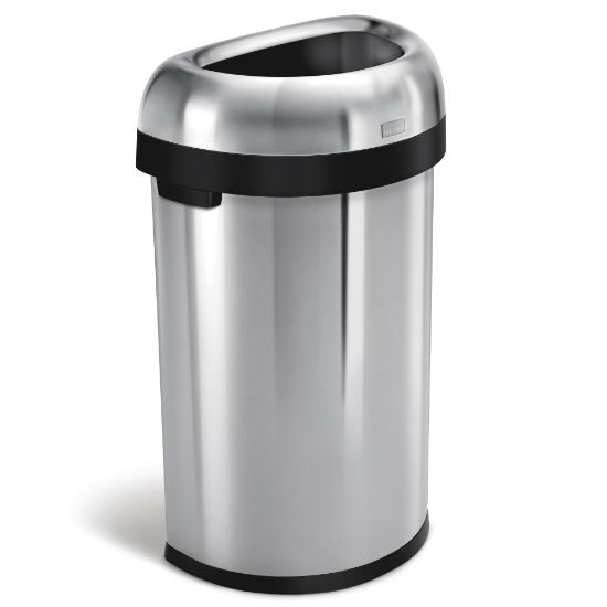 Picture of simplehuman Semi-Round Open-Top Commercial Stainless-Steel Trash Can, 16 Gallons, 29-9/10inH x  18-1/2inW x 13-1/10inD, Brushed Stainless Steel