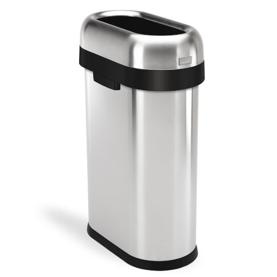 Picture of simplehuman Slim Oval Metal Open Trash Can, 13 Gallons, 27-2/5inH x 10-7/10inW x 18-1/5inD, Brushed Stainless Steel