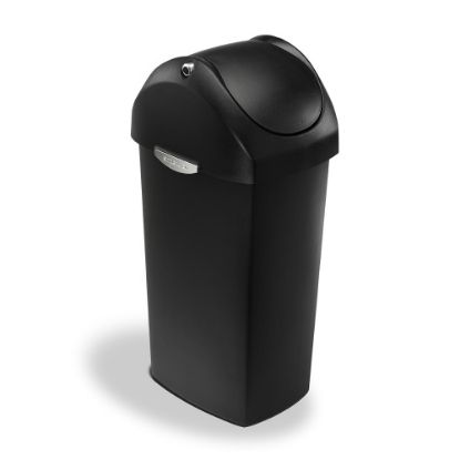 Picture of simplehuman Square Swing-Lid Plastic Trash Can, 15 Gallons, 32-4/5inH x 13-1/2inW x 16-7/10inD, Black