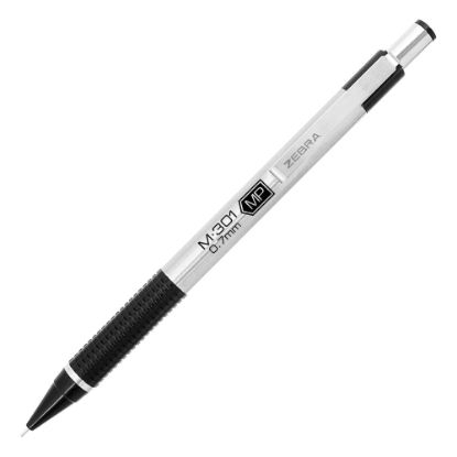 Picture of Zebra Pen M-301 Stainless Steel Mechanical Pencils, Pack Of 2, Medium Point, 0.7 mm, Silver/Black Barrel