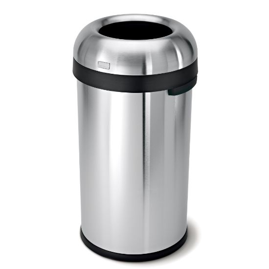 Picture of simplehuman? Bullet Round Metal Open Trash Can, 16 Gallons, 29-4/5inH x 16-1/10inW x 15-4/5inD, Brushed Stainless Steel