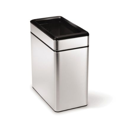 Picture of simplehuman Rectangular Open-Top Metal Trash Can, 2.6 Gallons, 13-1/16inH x 6-1/4inW x 11-3/10inD, Brushed Stainless Steel