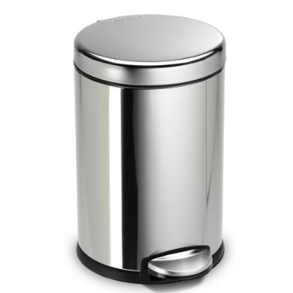 Picture of simplehuman Round Stainless-Steel Step Trash Can, 1.2 Gallons, 12-1/10inH x 7-3/5inW x 10inD, Polished Stainless Steel